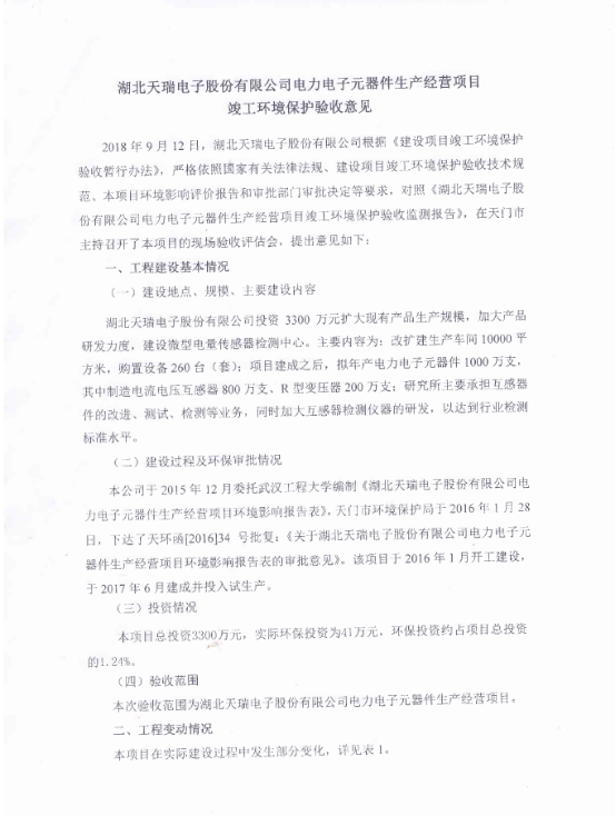 星空在线平台-星空(中国)
电力电子元器件生产经营项目竣工环境保护验收意见-1